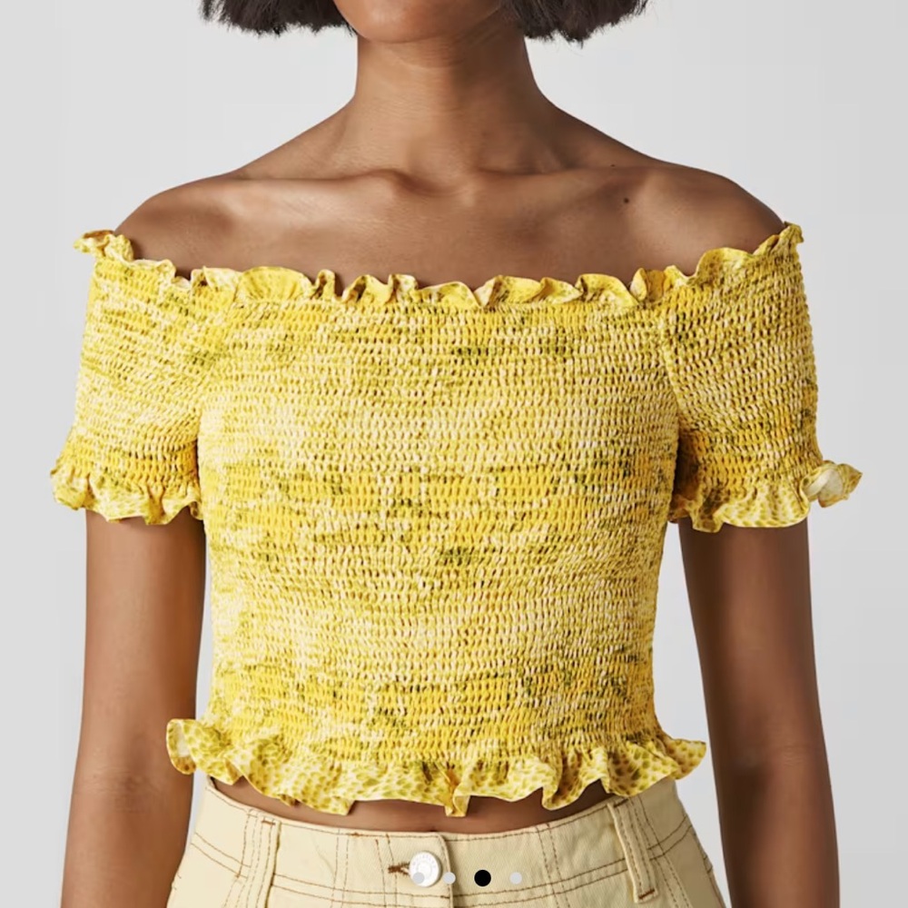 WHISTLES Yellow Python Smocked Bardot Top - Picture 3 of 7